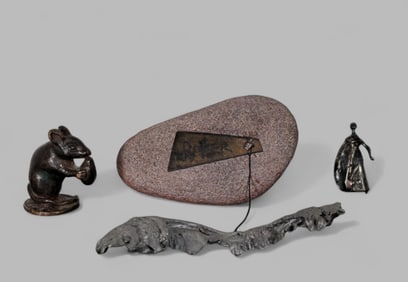Bronze Mouse, Sterling Charm & Rock Pendant
