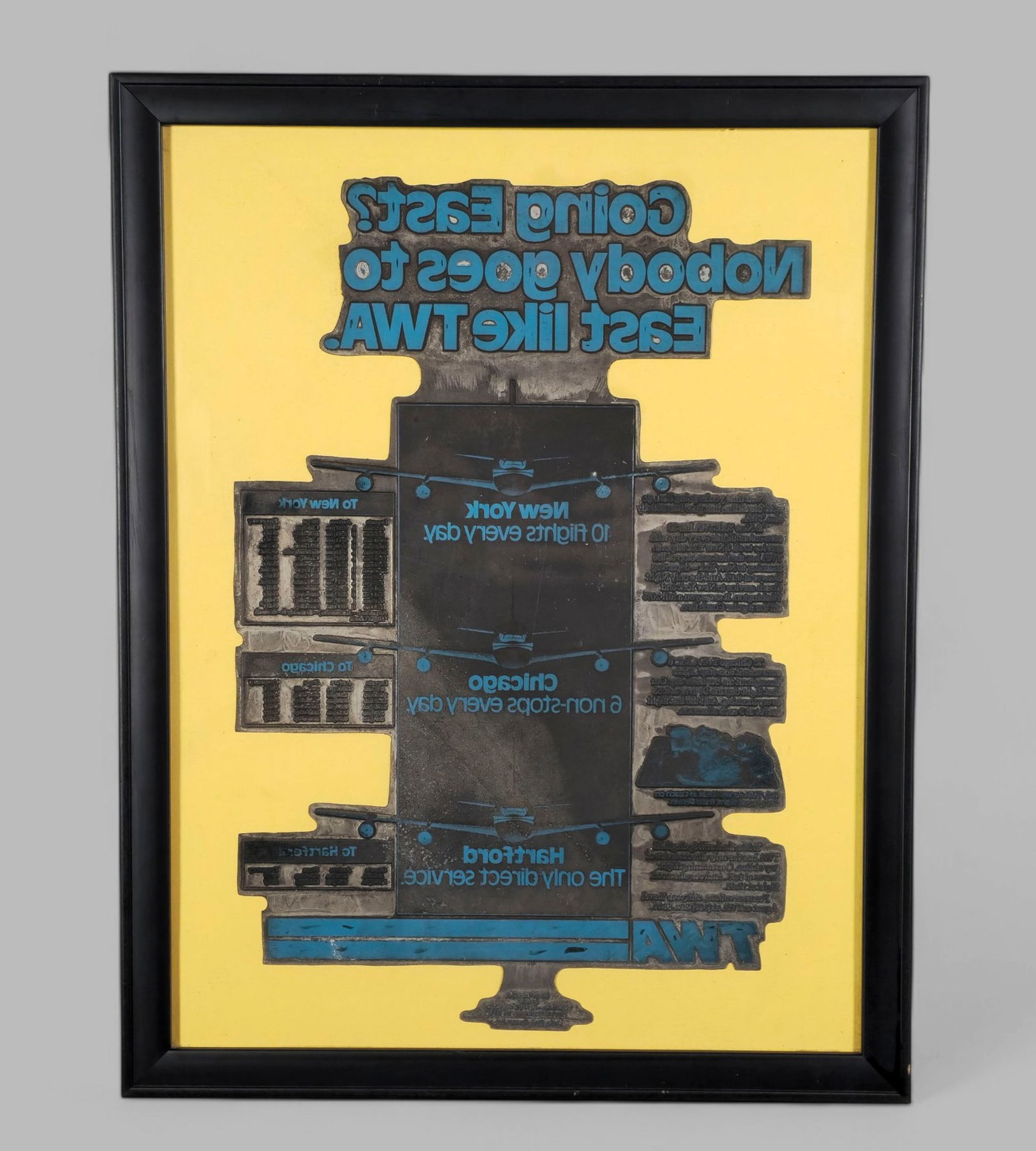 Vintage T.W.A. Framed Print block "Going East?  Nobody Goes to Eat Like T.W.A (1 of 6)