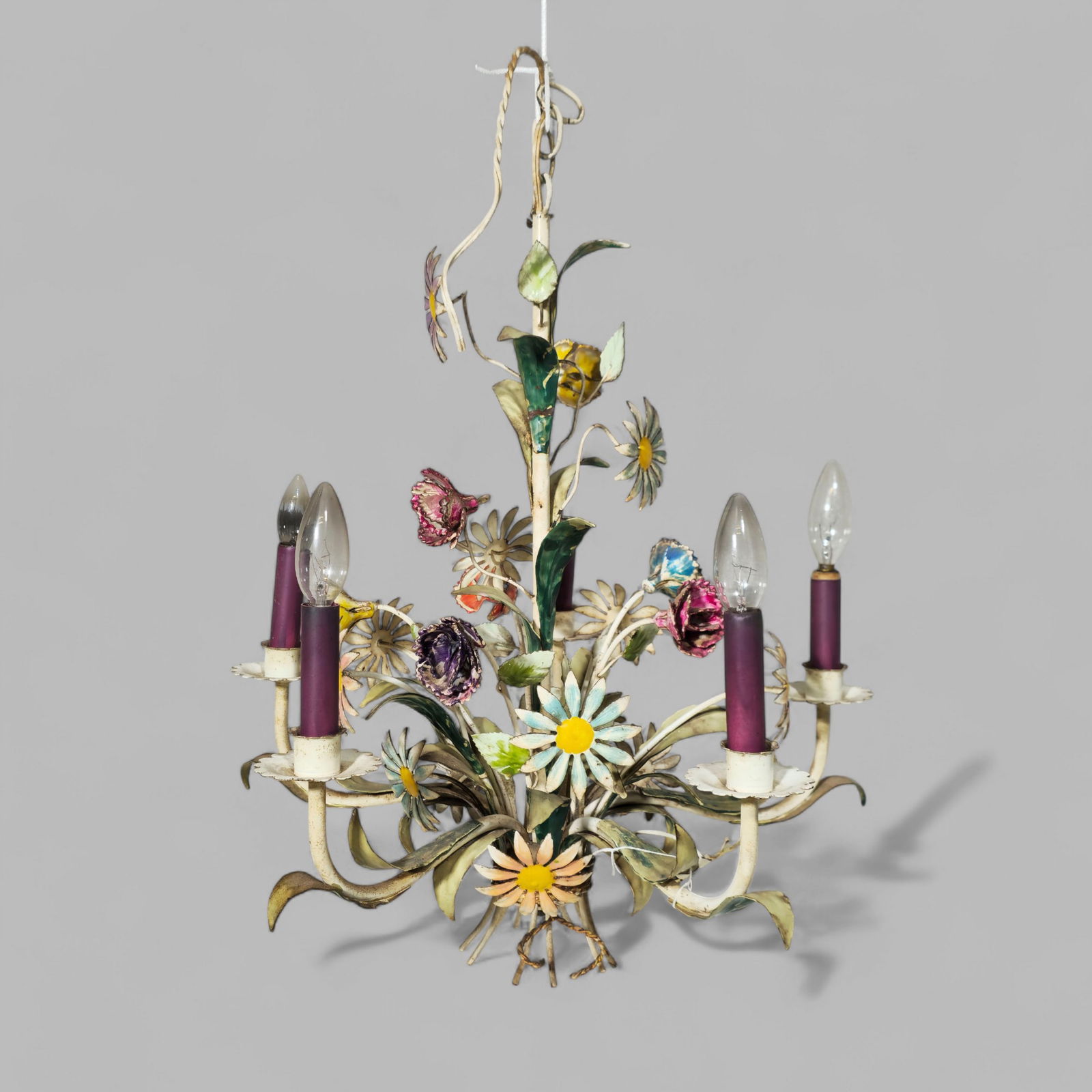 1940's Italian Floral Tole Five Branch Chandelier (1 of 5)
