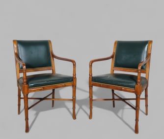 Hickory Chair Wood Bamboo & Leather Armchairs