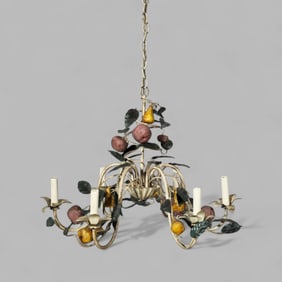 1940's Italian Fruit Tole Six Branch Chandelier