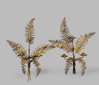 Italian Gilt Metal Fern Leaf Form Wall Sconces