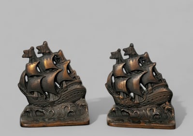 Cast Bronze Pirate Ship Bookends