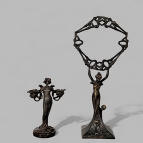 Lucien Alliot Art Nouveau Lady Candle Holder & Frame