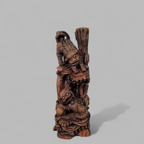 19th Century Chinese Carved Dragon on Stone Sculpture