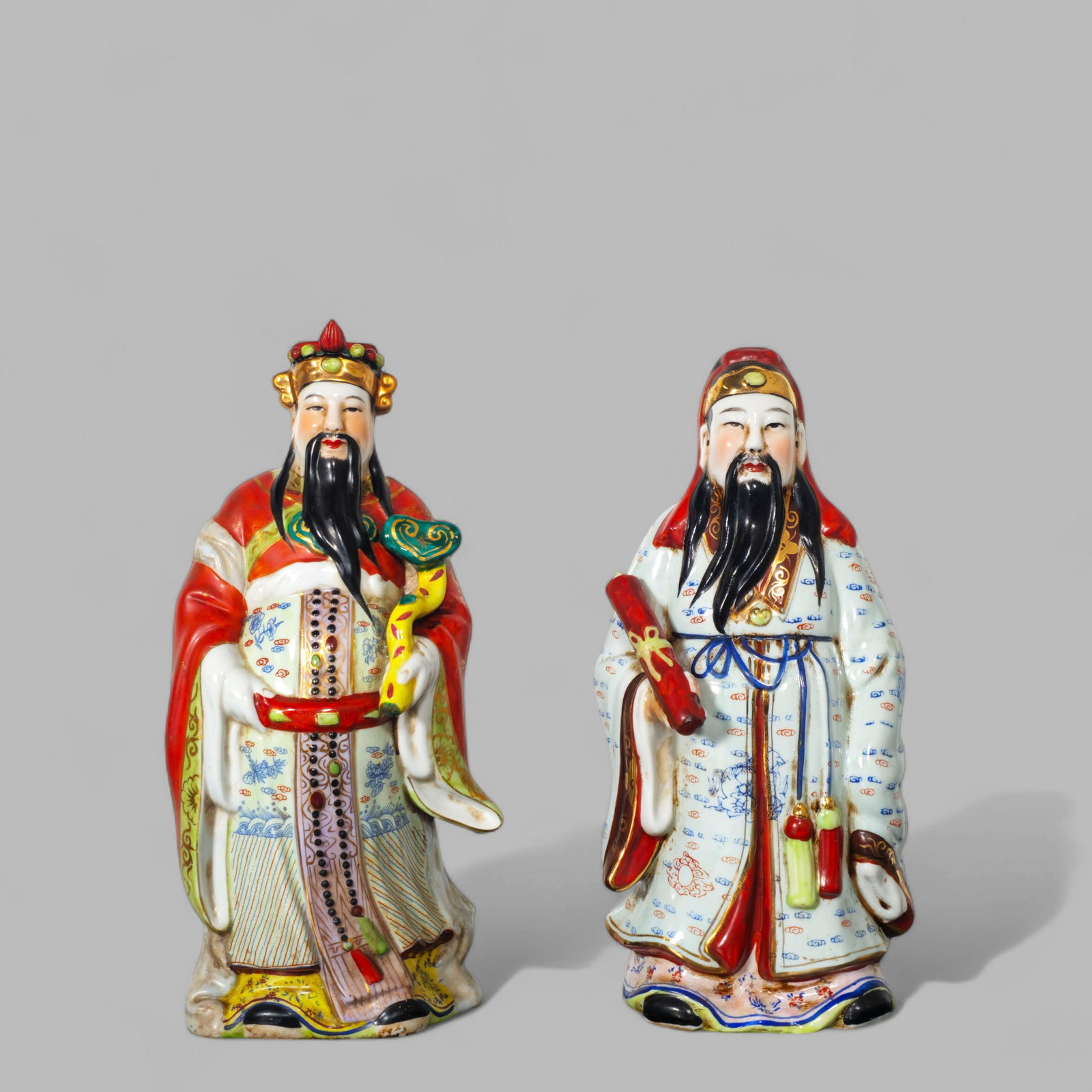 Chinese Porcelain Statue of Fu Xing: Chinese Porcelain Statue of Fu Xing, 20th century. Fu Xing (Good Fortune). Nice form and color. 6 1/4w x 4d x 13h.