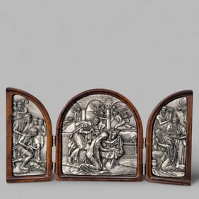 Vintage Pewter Triptych Nativity Scene