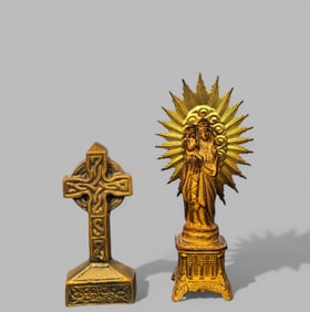 Gilt Bronze St Anne De Beaupre and Bronze Celtic Cross