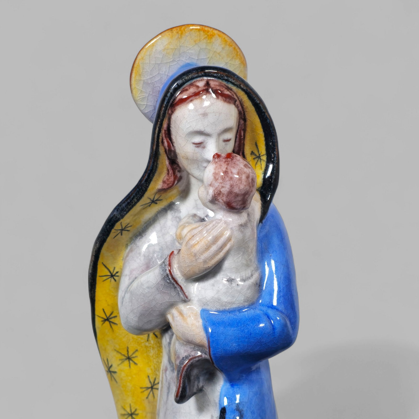 Lucien Pessey Carved Mother Mary & Baby Jesus: Lucien Pessey (1912-1990) Carved Mother Mary & Baby Jesus, signed and etched made in Paris, L. Pessey. 3 3/4w x 2 1/2d x 1 1/4h.