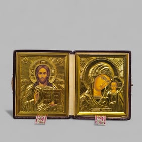 Russian Gilt Diptych Travel Icon