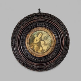 19th Century Carved Frame, Young Man with Sheep