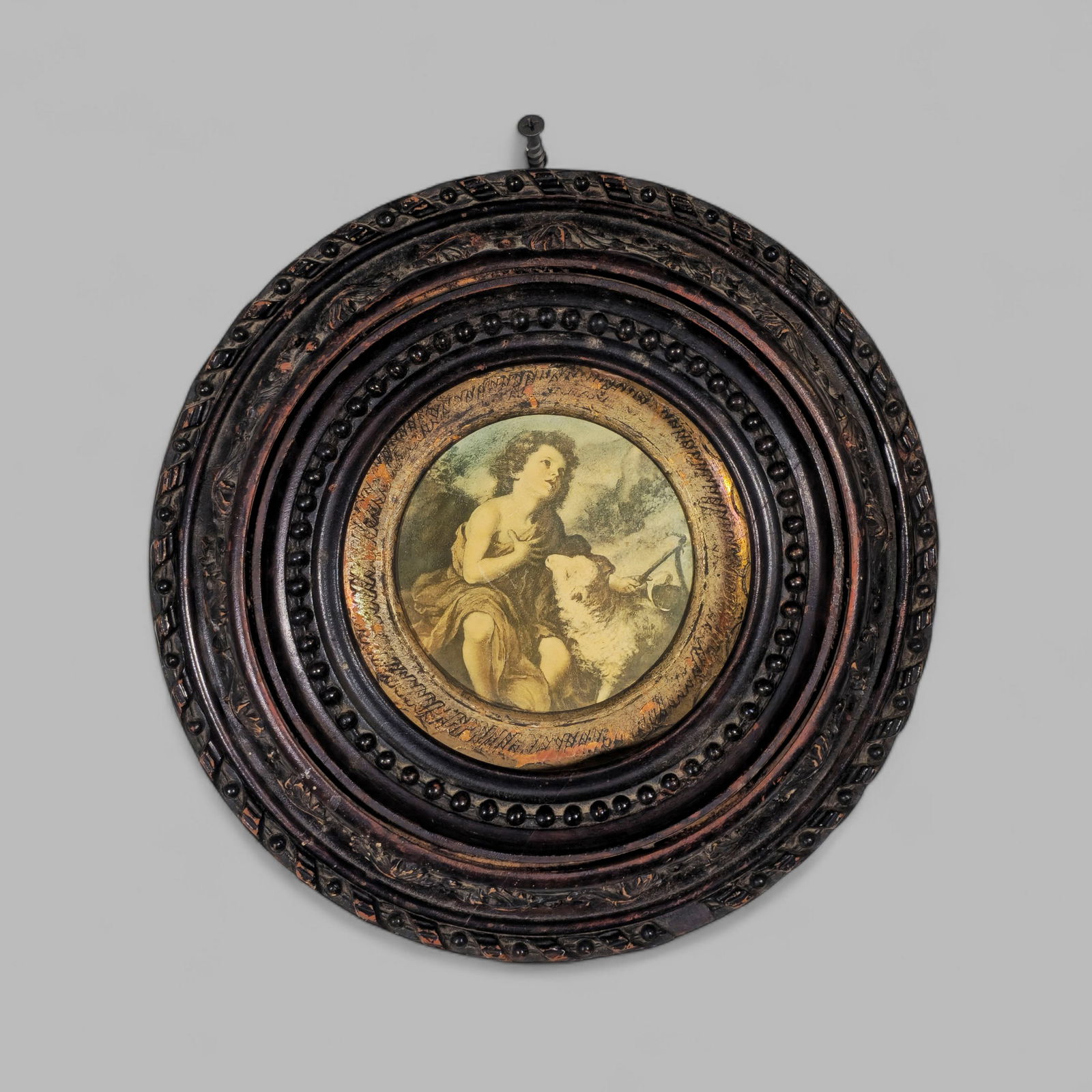 19th Century Carved Frame, Young Man with Sheep (1 of 7)