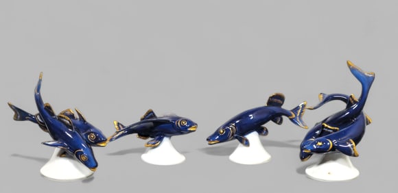 19th Century Volkstedt Porcelain Fish Cabinet Figurines