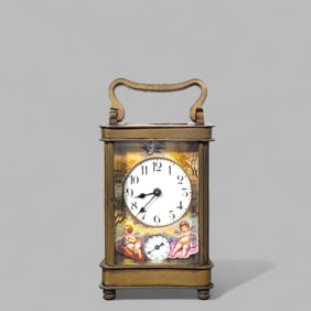 French Enamel & Bronze Carriage Clock