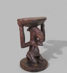 African Hand Carved Luba Caryatid Stool