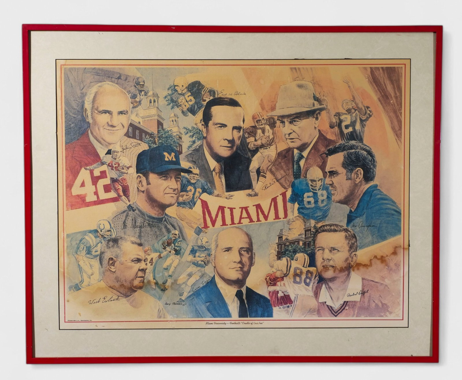 Miami University Football's "Cradle of Coaches" Print: Print on paper of Miami University Football's "Cradle of Coaches". Sight- 19 1/4 x 25 Frame - 24 1/4 x 29 1/2