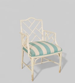 Chinese Chippendale Wood Bamboo Armchair