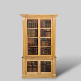 Outstanding Pine 2-Part Faux Leather Book Front Cabinet