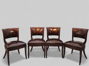 Outstanding Heritage Gilt Napoleonic over Leather Dining Chairs.