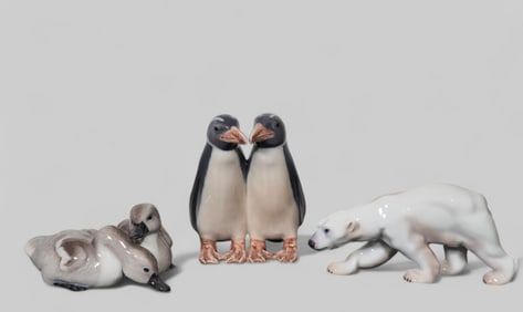 Assembled Royal Copenhagen #891 Penguin, #439 Polar Bear and #363 Ducks