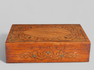 Hinged Lid Brass Inlay Teak Box