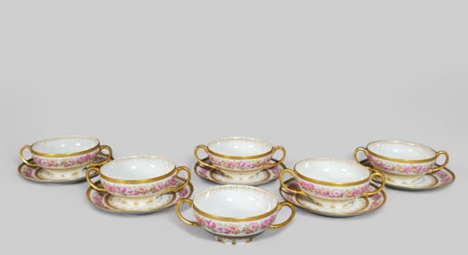 Limoges GDA Porcelain Bouillon / Soup Cups and Saucers