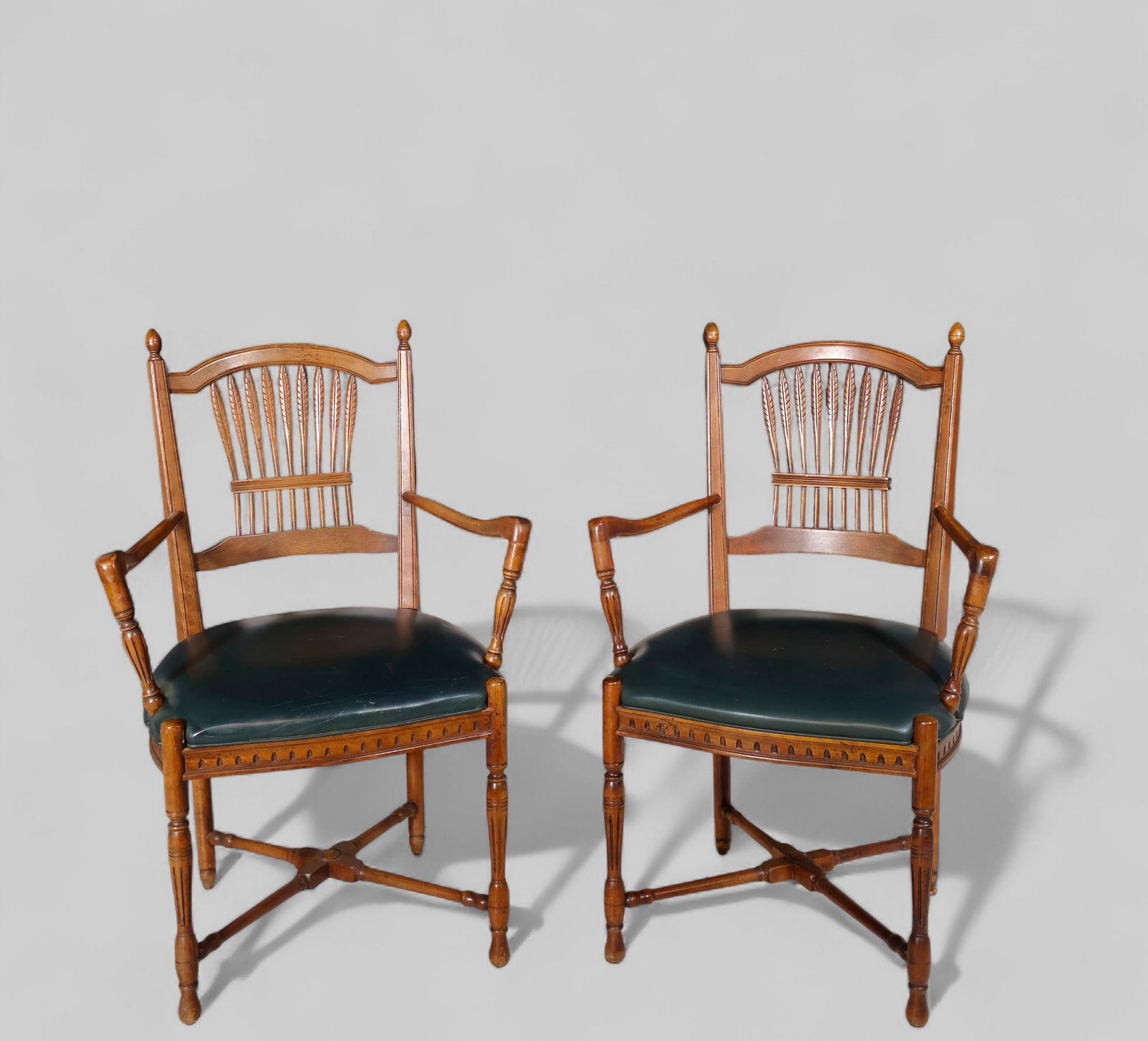 Century French Country Walnut  and Leather Armchairs (1 of 7)