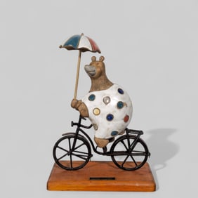 Rodo Padilla (20th Century, Mexico) Sculpture, Bear on Bicycle