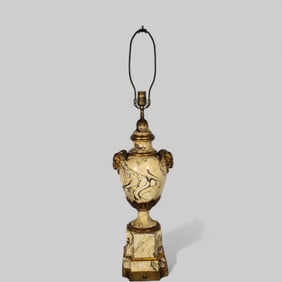 Chapman Marbleized Urn Lamp with Applied Ram Heads