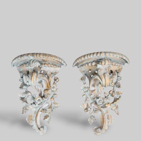 French Toscano Baroque Caryatid Wall Shelves