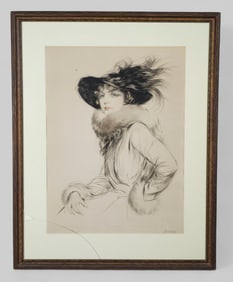 Maurice Milliere Etching, Lady in Hat