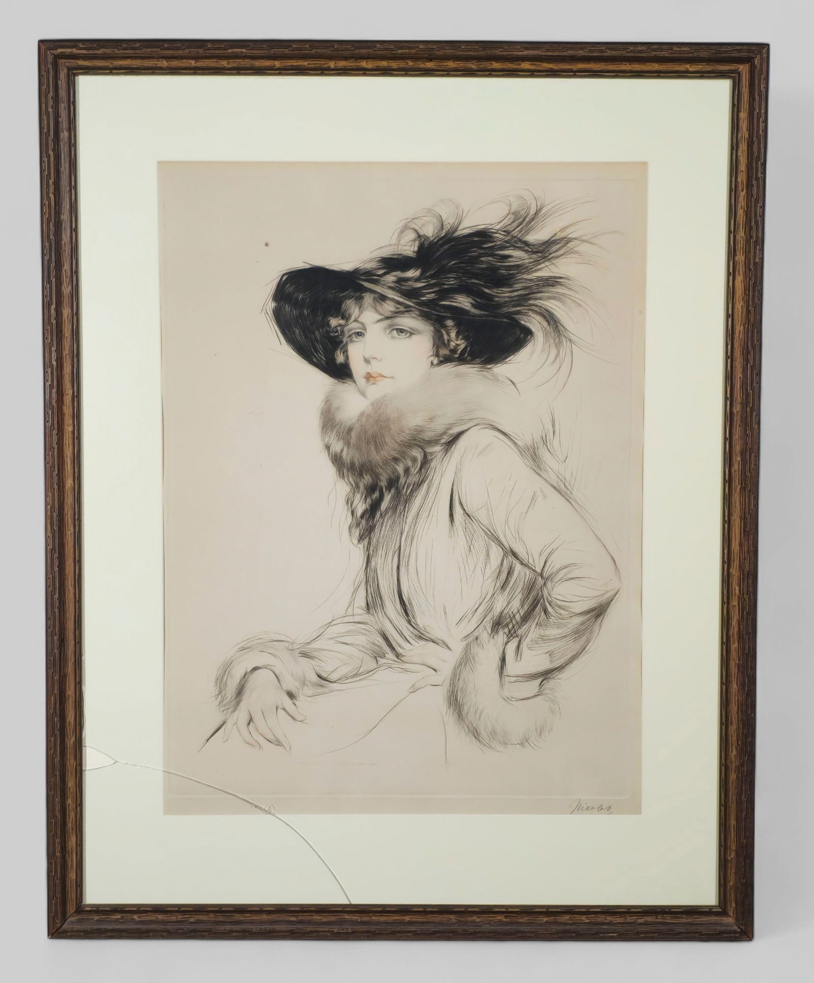 Maurice Milliere Etching, Lady in Hat (1 of 9)