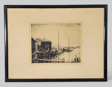 Franklin Townsend Morgan Etching, Harbor Scene