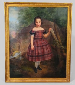 19th Century American School Folk Art Portrait Young Girl