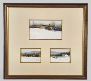 H. Barker Oil Paintings Winter Farm Scenes