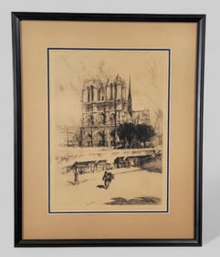 Henri Le Riche Etching, "Qual. Michel, et Notre Dame, Paris"