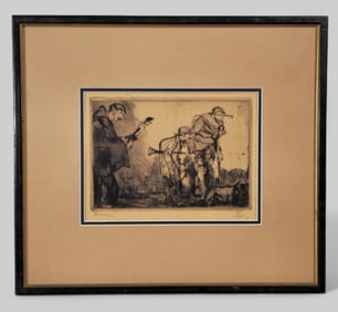 Armand Coussens Etching, "Traveling Musicians"