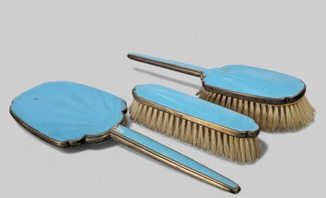 Britton Son and Co. Sterling and Enamel Dresser Set