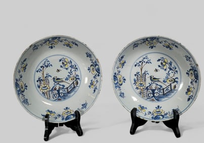 18th Century delft Porcelain Bird Plates