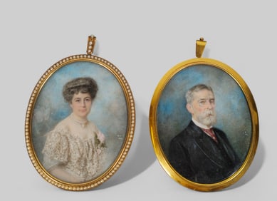 Charles Turrell (1845-1932, American) Watercolor, Two Portrait Paintings