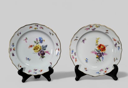 Crossed Swords Meissen Scattered Floral Porcelain Plates