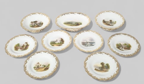G.W. Turner and Son Scenic Porcelain Compotes and Plates