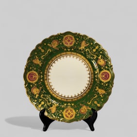 19th Century Coalport Gold Encrusted Green Border Porcelain Plate