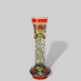 Harrach Victorian Enameled Spatter Glass Vase