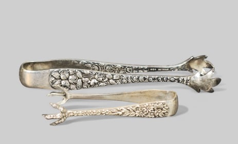 Dominic & Haff, S Kirk & Sons Sterling Silver Repousse Tongs