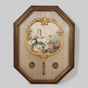 Louis XV Style Framed Fan, "Lady with Putti"
