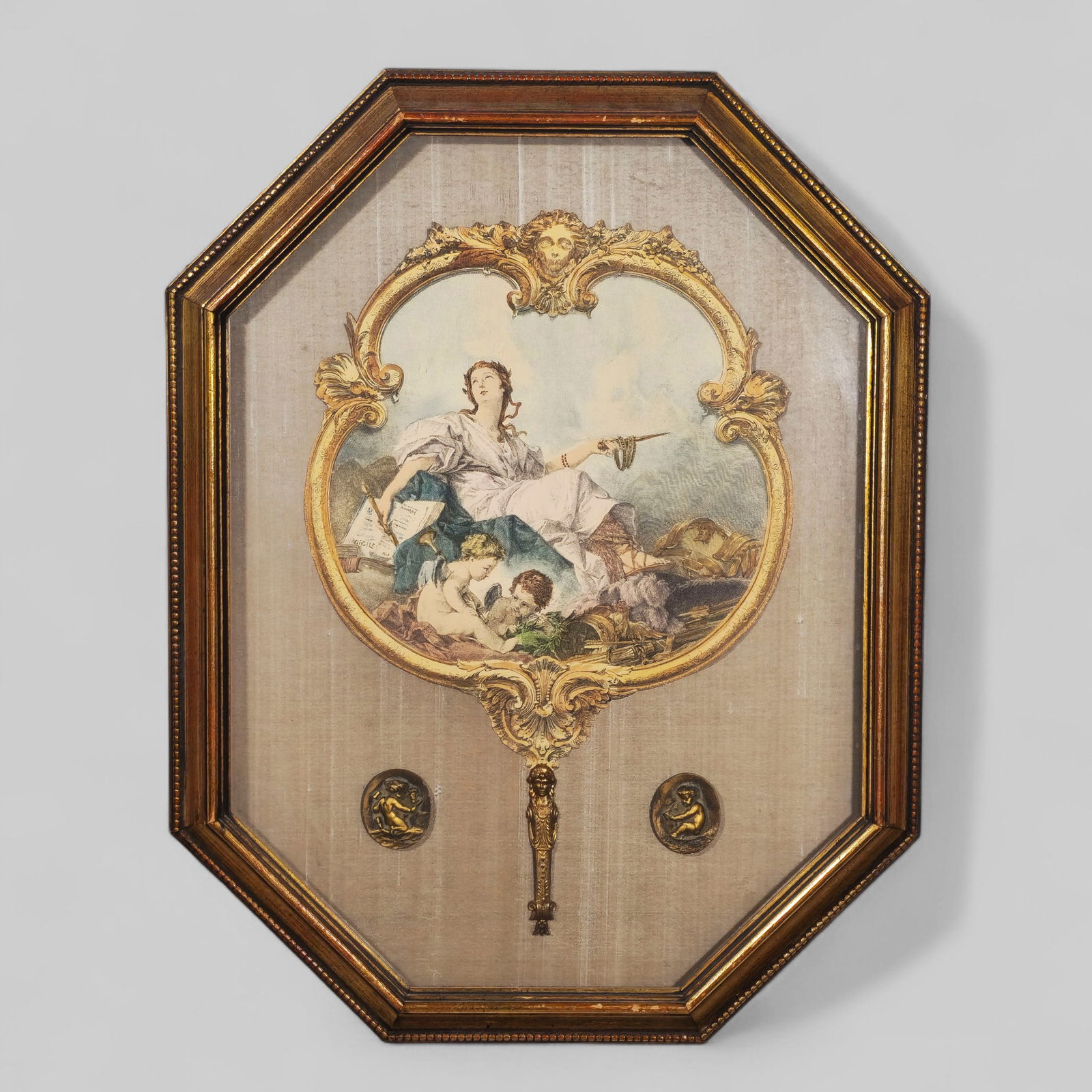 Louis XV Style Framed Fan, "Lady with Putti" (1 of 8)