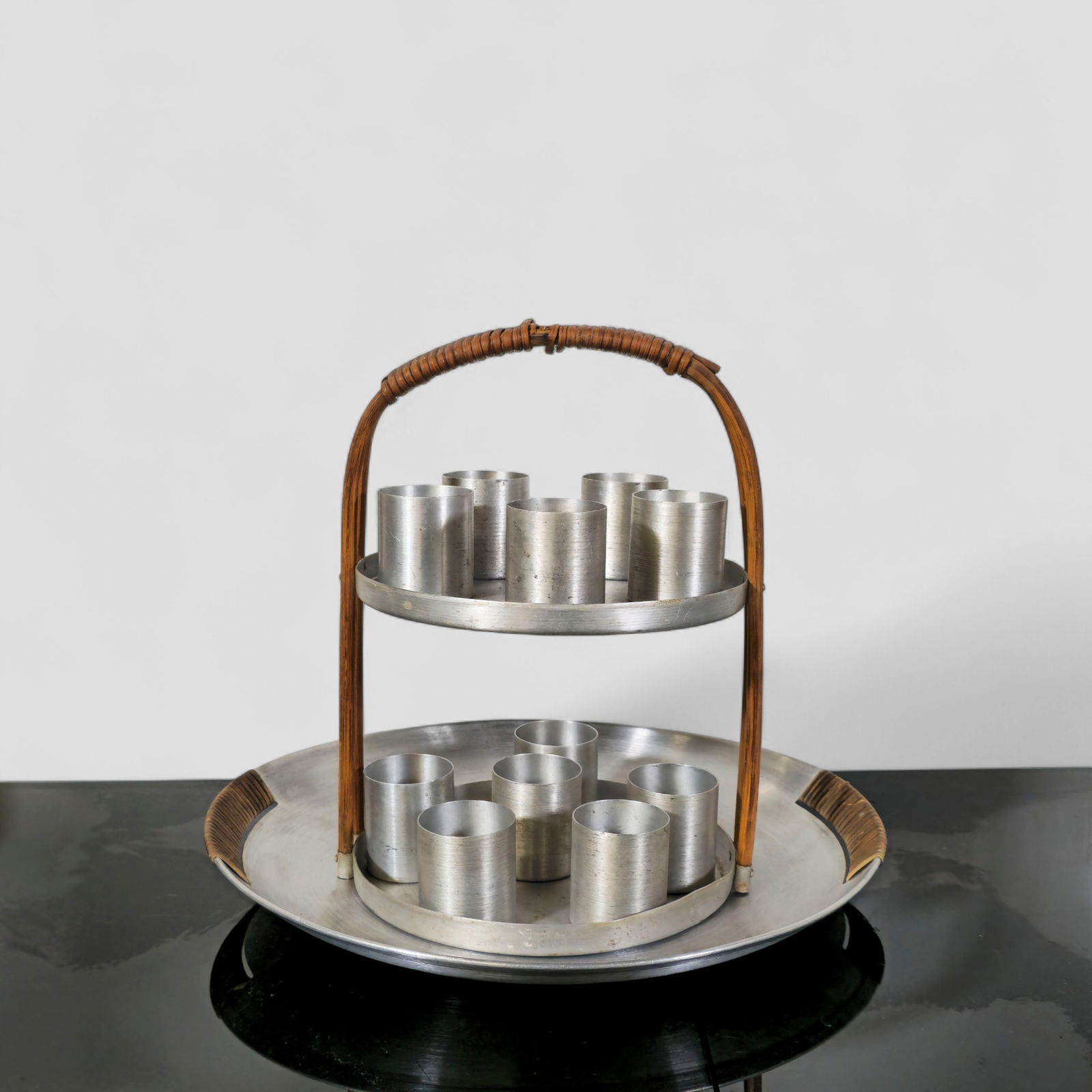 Russel Wright Aluminum & Rattan Serving Caddy (1 of 10)