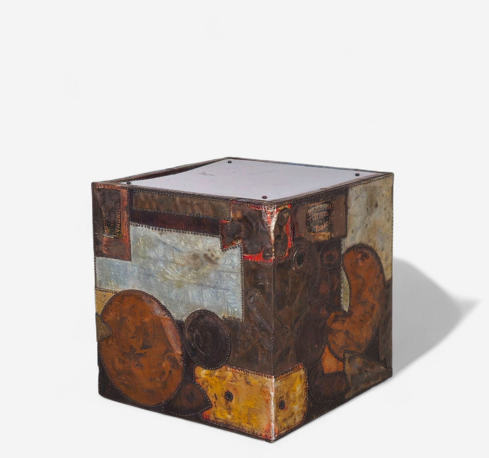 Brutalist Mixed-Metal Patchwork Cube Table (1 of 9)