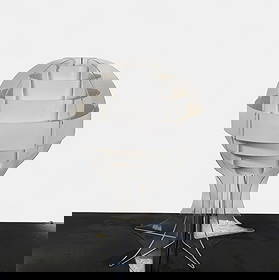 Flemming Brylle & Preben Jacobsen Acrylic Table Lamp: Mid-century modern sculptural table lamp designed by Flemming Brylle and Preben Jacobsen, Denmark, circa 1970s. Features layered white acrylic bands forming a spherical shade on a clear acrylic base,